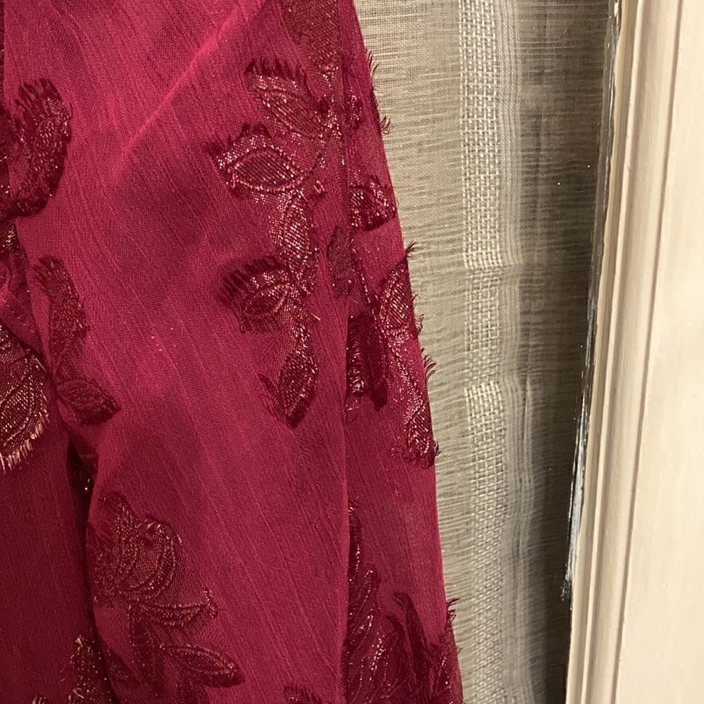 NWT Calvin Klein Burgundy and Silver Metallic Floral Dress - Picture 14 of 15